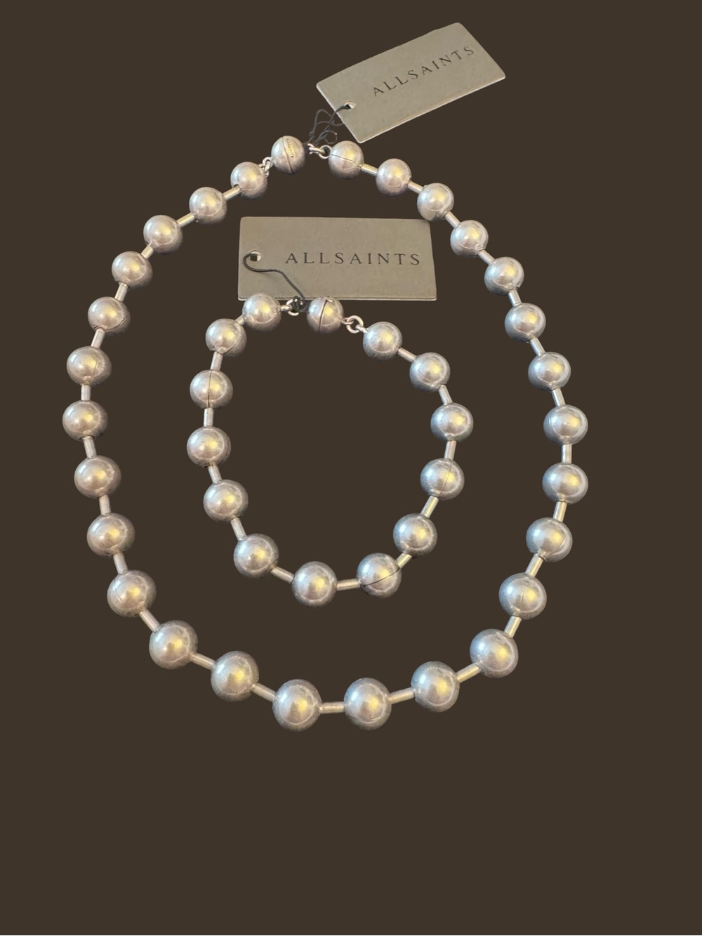 All Saints Ball Chain Collar Necklace with Matching Bracelet, NWT orig $210